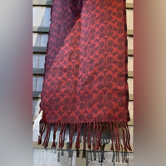NWOT Coach reversible signature and plaid Burgundy and Black Scarf Unisex Warm - Picture 4 of 8